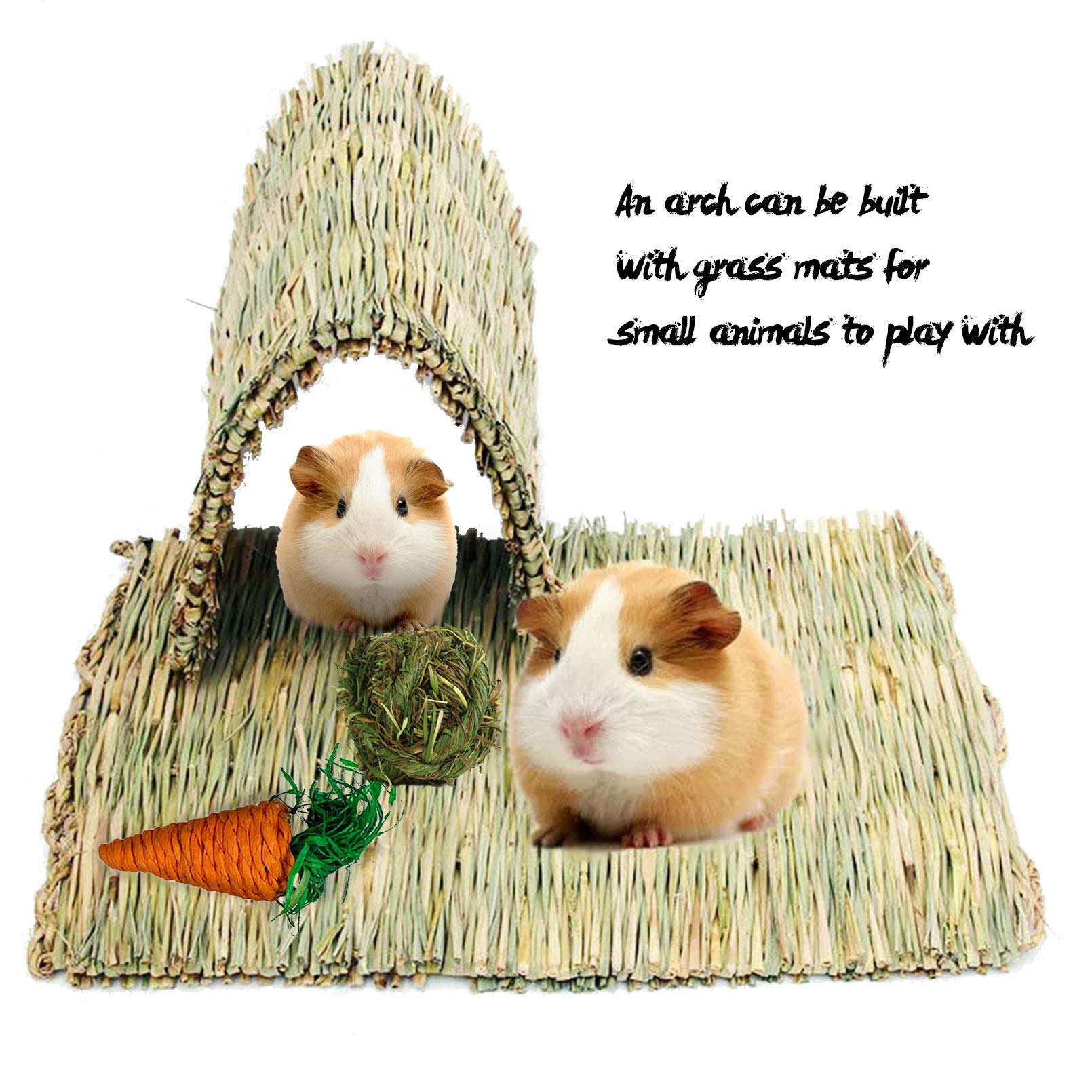 Kathson 6 Pcs Rabbit Large Grass Mat Natural Grass Woven Mat Rabbits Chew Toys Grass Bedding Nest For Small Animal Bunny Rabbit